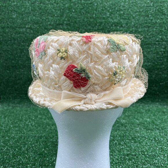 Womens Fancy Dress Derby Church‎ Ivory Floral Hat With Netting My Hats A Michele - Picture 3 of 10